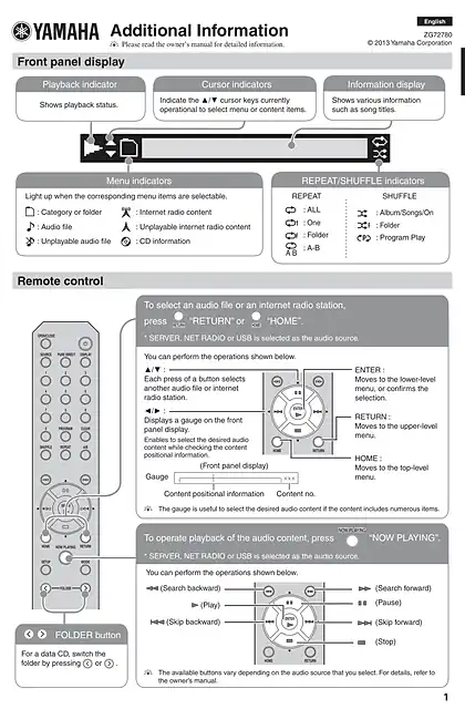 yamaha雅马哈CD-N500 Additional Information